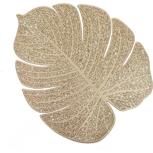 ERYI-Lot De 6 Sets De Table - Feuilles Creuses - Lavables - En Plastique Antidérapant - Pour La Cuisine - Doré B