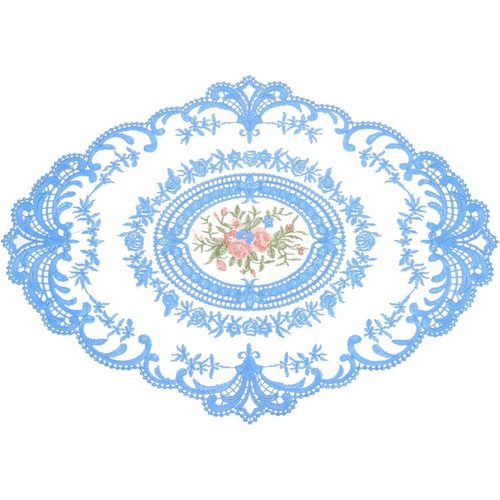 ERYI-Set De Table Ovale Brodé Rétro En Dentelle - 30,5 X 40,6 Cm - Bleu