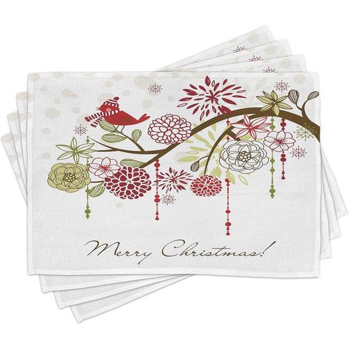 Eryi-Noël Lot De Sets De Table En 4 Pièces, Red Bird Floral Tree, Tissu Lavable Pour Salle À Manger Et Cuisine, 30 Cm X 45 Cm, Seafoam