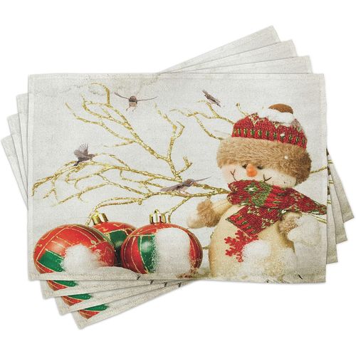Eryi-Noël Lot De Sets De Table En 4 Pièces, Coloré Jolly Temps, Tissu Lavable Pour Salle À Manger Et Cuisine, 30 Cm X 45 Cm, Taupe Blanc
