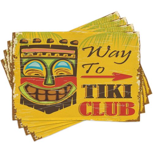 Eryi-Tiki Bar Lot De Sets De Table En 4 Pièces, Way Tiki Club, Tissu Lavable Pour Salle À Manger Et Cuisine, 30 Cm X 45 Cm, Rouge Beige