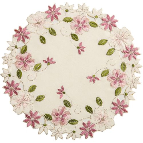 Eryi-Lot De 2 Sets De Table Ronds Brodés En Dentelle Motif Floral Européen Pour Usage Domestique Pour Cuisine Et Salle À Manger - Pour Fête De Mariage (Fleur Rose)