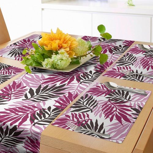 ERYI-Chemin De Table Exotique Et 4 Sets De Table, Forêt Tropicale Luxuriante-Jungle Feuilles Forest Hawaiian Beach Theme, Ensemble De Décoration De Table, 180 X 40 Cm, Sceau Marron Bébé Rose