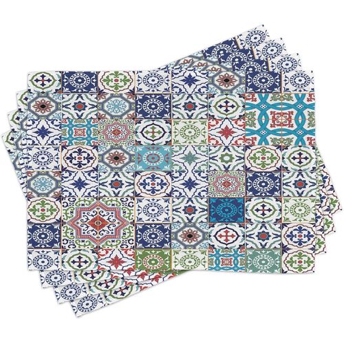 Eryi-Boho Lot De Sets De Table En 8 Pièces, Éléments Floral, Tissu Lavable Pour Salle À Manger Et Cuisine, 30 Cm X 45 Cm, Bleu Ciel Vert