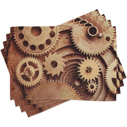 ERYI-Industriel Lot De Sets De Table En 4 Pièces, Gears Horloges, Tissu Lavable Pour Salle À Manger Et Cuisine, 30 Cm X 45 Cm, Cadet Bleu