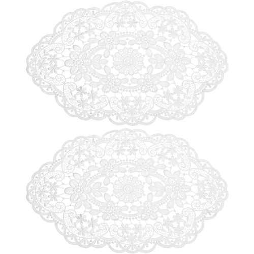 ERYI-2Pack Napperon En Dentelle Rétro 30X45 Cm Ovale Sets De Table Brodés Français Napperons En Crochet Sous-Verres Tasses Pour La Maison Et Les Mariages, Blanc