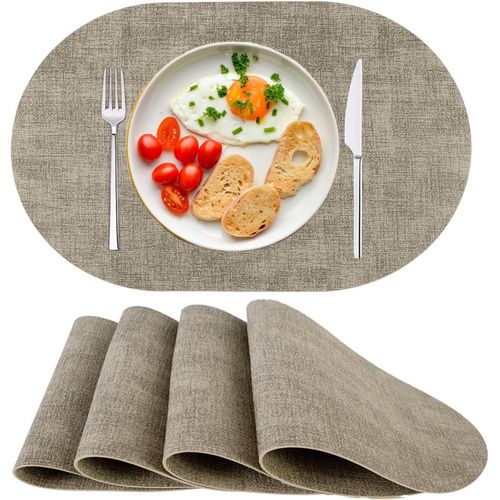 Eryi-Sets De Table En Cuir Pu Lavables,Résistants À La Chaleur,Antidérapants,Lot De 4 Pour Table À Manger,Cuisine,Noël Naturel