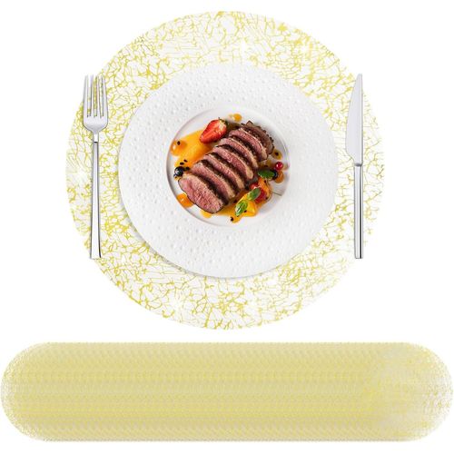 Eryi-Lot De 50 Sets De Table Jetables Dorés Métallisés De 33 Cm, Napperons De Table Ronds Ultra Fins Pour Décoration De Maison, Table À Manger, Mariage, Fête D'anniversaire