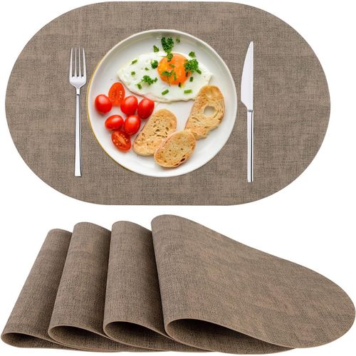 Eryi-Sets De Table En Cuir Pu Lavables,Résistants À La Chaleur,Antidérapants,Lot De 4 Pour Table À Manger,Cuisine,Noël Marron