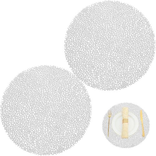 Eryi-2 Pièces Set De Table Ronds Arbre Corail Rond,Napperon De Table Évidé Rouge Pvc,Antidérapant|Résiste Chaleur|Lavable Pad De Noël Table Décoration Pour Cuisine Restaurant Table À Manger