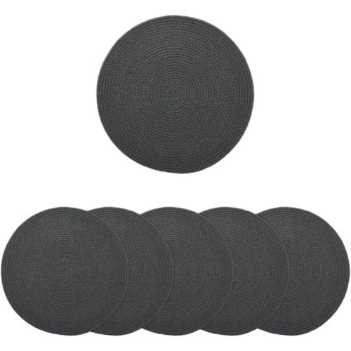 Eryi-Sets De Table Ensemble De 6 | Sets De Table Ronds En Coton - Diamètre 33 Cm | Gris Foncé | Style Côtelé Fait À La Main