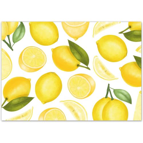 Eryi-100 Sets De Table Avec Motif De Citron I Format Din A3 Rectangulaire I Set De Table En Papier I Set De Table Jetable I Jaune Blanc I Restauration Et Maison I Dv1255.