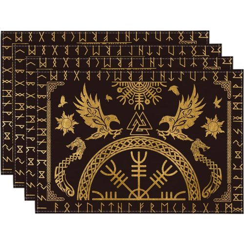 Eryi-Lot De 4 Sets De Table Dorés - Motif Arbre De Vie - Corbeau Et Casque De Révérence - 30 X 45 Cm - Pour Les Vacances, La Cuisine, La Décoration De Fête
