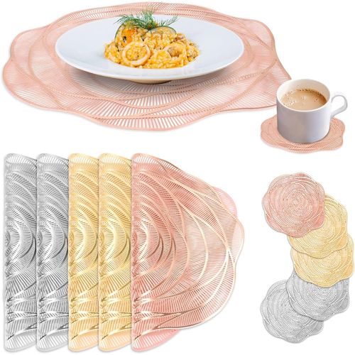 Eryi-Lot De 6 Sets De Table Lavable Et Dessous De Verre, Sets De Table Antidérapant Et Imperméables Roses Tressés, 38×38cm Pvc Dessous De Table Décoration Set D'en Table (Mélange De Couleurs)