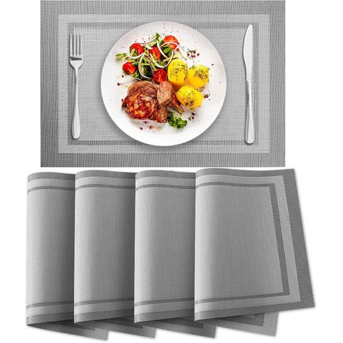 ERYI-Set De Table 4 Set 30X45Cm Pvc Lavables Antidérapant Résistant À L'Usure À La Chaleur Facile À Nettoyer Et Stocker Lavables Pvc Napperons Set Table Lavable Pad À La Chaleur Durable, Gris