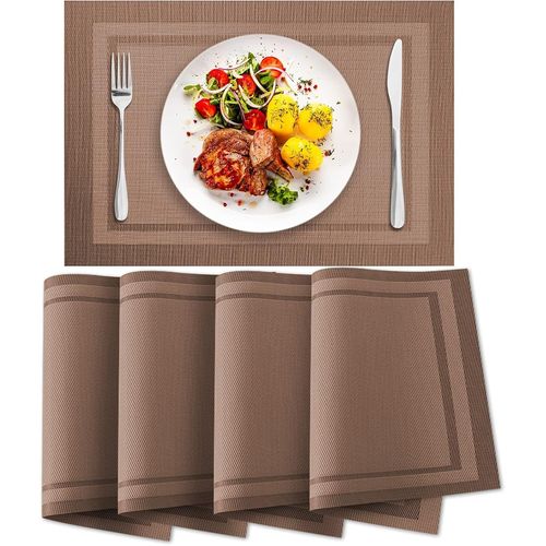 ERYI-Set De Table 4 Set 30X45Cm Pvc Lavables Antidérapant Résistant À L'Usure À La Chaleur Facile À Nettoyer Et Stocker Lavables Pvc Napperons Set Table Lavable Pad À La Chaleur Durable, Café