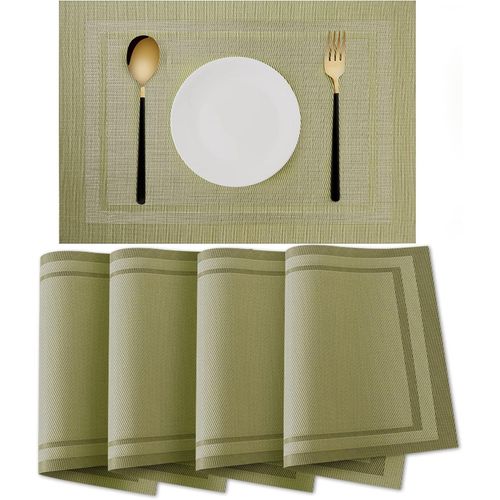 ERYI-Set De Table 6 Set 30X45Cm Lavable Chemin De Table Set De Table Dessous De Table Chemin De Table Set De Table Pvc Pad De Repas Résistant Chaleur Durable Ensemble De Double Motif Design, Vert
