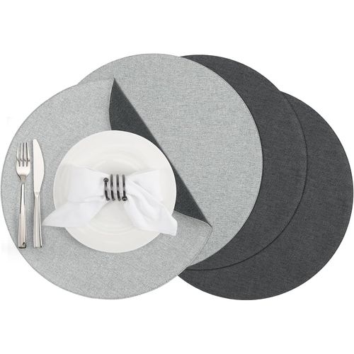 Eryi-Sets De Table Rond, Set De Table Tressé Lot De 4 Lavable Résistantes À La Chaleur Antidérapant Diamètre: 38 Cm (Gris Clair-Gris, Rond Lot De 4)