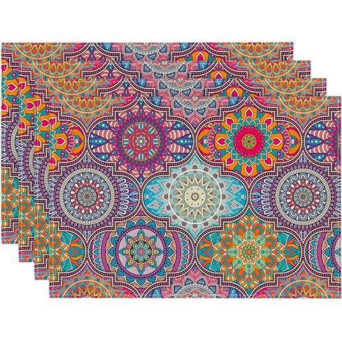 Eryi-Lot De 4 Sets De Table, Style Bohème, Vintage, Géométrie, Marocain, Mandala, 30 X 45 Cm, Lavables, Pour Vacances, Banquet, Cuisine, Décoration De Fête,