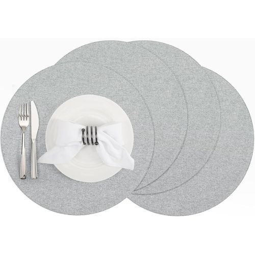 Eryi-Sets De Table Rond, Set De Table Tressé Lot De 4 Lavable Résistantes À La Chaleur Antidérapant Diamètre: 38 Cm (Gris Clair, Rond Lot De 4)