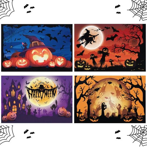 Eryi-4 Pièces Sets De Table De Halloween, Happy Halloween Sets De Table Citrouille Sorcière Fantôme, Napperons En Lin Lavables, Saisonnier Cuisine Table Party Dîner De Halloween Décor, 4 Motifs, 12 X