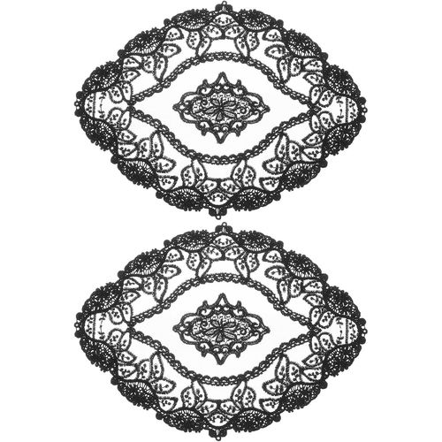 ERYI-2Pcs Sets De Table En Dentelle Rétro, Napperons Ovales En Crochet Français Brodés Creux Pour Tasses Vases Pour Table À Manger Cuisine Fête 11X9 Pouces, Noir