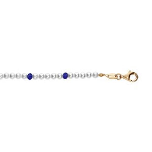 Bracelet Argent Et Dorure Jaune Perles 3mm Blanche Imitation Et Bleu 16+3cm