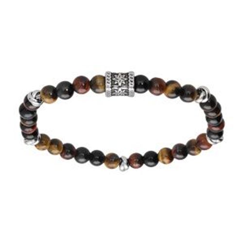 Bracelet Acier Extensible Boules Oeil De Tigre Véritable