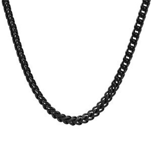 Collier Acier Pvd Noir Mat Maille Carrée 4x4 Franco 55cm