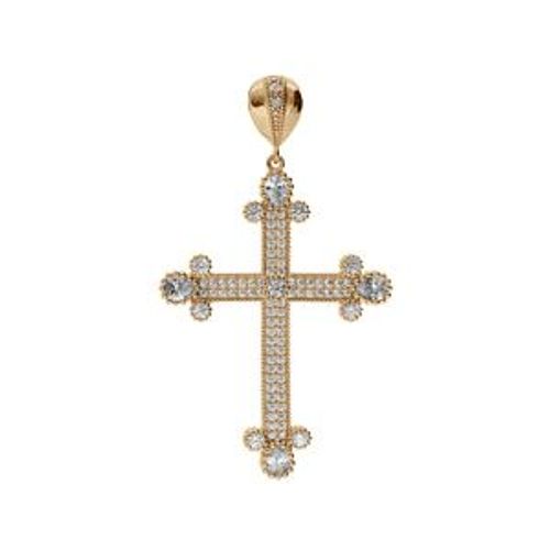 Pendentif Plaqué Or Grande Croix Avec Oxydes Blancs 33 X 23mm