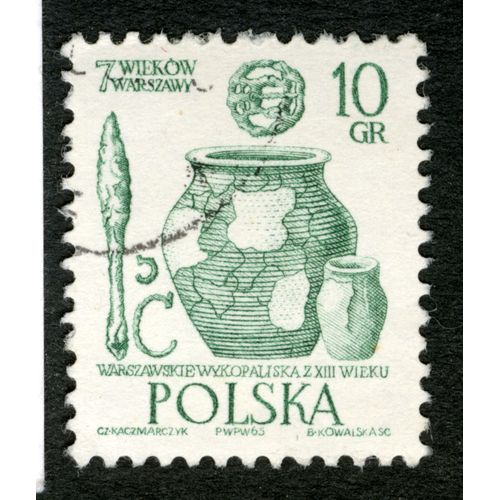 Timbre Oblitéré Polska, Warszawskie Wykopaliska Z Xiii Wieku, 10 Gr