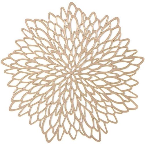 ERYI-6 Pcs Sets De Tables Évider Rond, Tapis À Tables En Pvc Antidérapant Lavables Résistant À L'Usure À La Chaleur Sous-Verres Tapis À Pâtisserie En Pvc Napperons Décoration De Table, D'Or