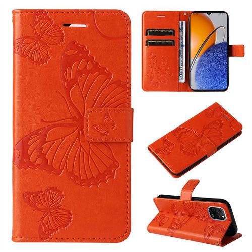 Saturcase Coque Pour Huawei Nova Y61, Papillon Gaufrage Pu Cuir Magnétique Flip Portefeuille Support Porte-Carte Protecteur Housse Étui Avec Dragonne Pour Huawei Nova Y61 (Orange)