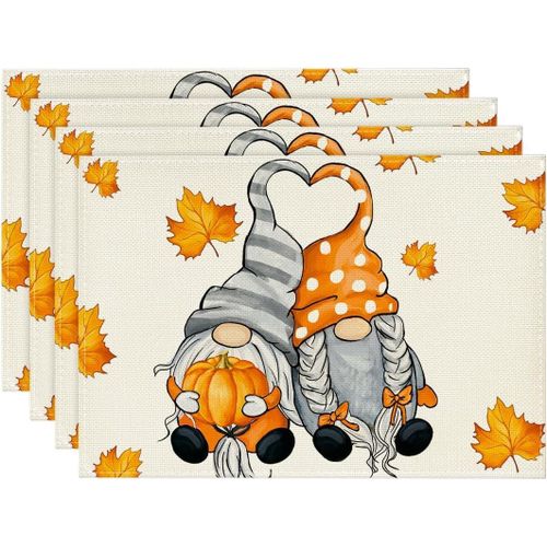 Eryi-Gnome Lot De 4 Sets De Table, Motif Citrouilles, Feuilles D'érable, 30 X 45 Cm, Lavables, Pour Les Vacances, La Cuisine, La Décoration De Fête