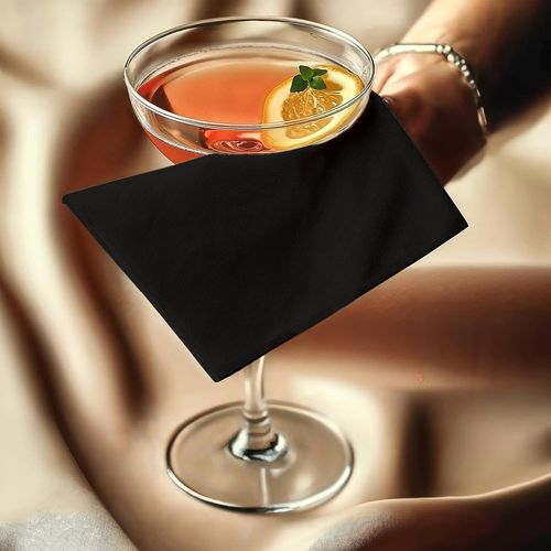 ERYI-Set De 12 Serviettes De Table En Tissu Cocktail | Serviette De Table En Coton Pur | 23X23 Cm | Noir | Lavable En Machine