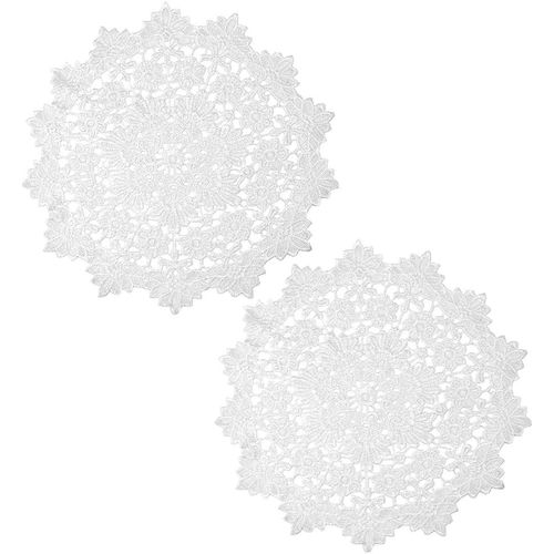 Eryi-2 Napperons En Dentelle Crochetés À La Main De 35cm De Diamètre Grands Dessous De Verre Ronds En Dentelle Vintage Blanc Avec Broderie Florale Sets De Table Pour Cuisine Salle À Manger Tasse