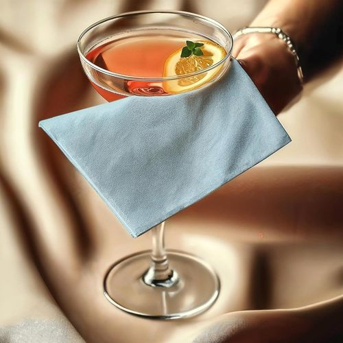 ERYI-Set De 12 Serviettes De Table En Tissu Cocktail | Serviette De Table En Coton Pur | 23X23 Cm | Glace Bleue | Lavable En Machine