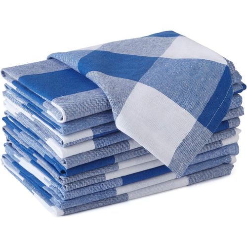 Eryi-Serviettes En Coton Lot De 12 | Carreaux Bleu Buffle | Taille 43x43 Cm | Serviettes De Table | Lavables En Machine Et Réutilisables