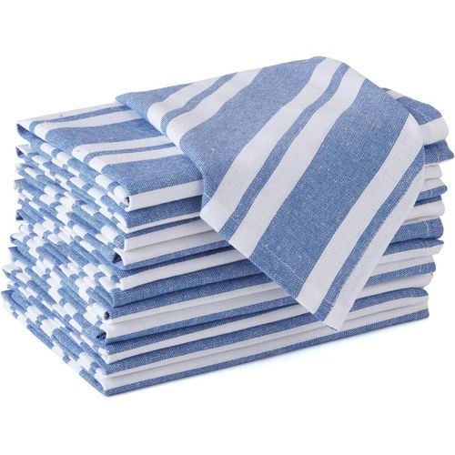 Eryi-Serviettes En Coton Lot De 12 | Rayures Bleues Franca | Taille 43x43 Cm | Serviettes De Table | Lavables En Machine Et Réutilisables
