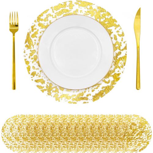 ERYI-Lot De 50 Sets De Table Jetables En Papier Doré - 33 Cm - Ultra Fins - Décoration Pour Fête, Table À Manger, Mariage, Anniversaire, Maison