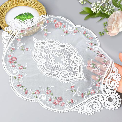 ERYI-Lot De 2 Sets De Table Rétro En Dentelle Brodée - 45 X 31 Cm - En Dentelle - Fleurs Françaises - Style Vintage - Crochet - Pour Tasses, Bols