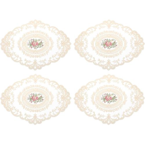 Eryi-4pack Sets De 4 Sets De Table En Dentelle Rétro Ovale Brodés 30x40 Cm Napperons Français Crochet Dessous De Verre Tasses Pour Maison Mariage, Abricot