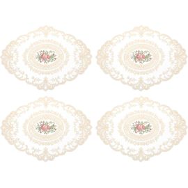 Eryi-4pack Sets De 4 Sets De Table En Dentelle Rétro Ovale Brodés 30x40 Cm Napperons Français Crochet Dessous De Verre Tasses Pour Maison Mariage, Abricot