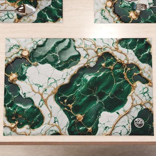 Eryi-Marblelized Lot De 2 Sets De Table En Tissu Effet Marbre Émeraude, Élégants (30 X 45 Cm) - Idéal Pour Le Petit-Déjeuner, Le Déjeuner Et Le Dîner, Idée Cadeau, 100% Fabriqué En Italie