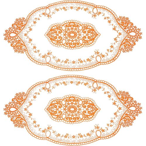 ERYI-Lot De 2 Sets De Table Ovales Brodés En Dentelle Rétro 27,9 X 50,8 Cm Pour La Maison, Un Mariage, Orange