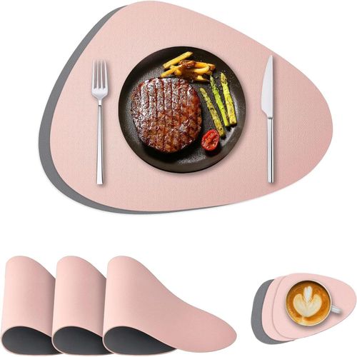 Eryi-Sets De Table Lavables, Ensemble De 6 Sets De Table Avec Sous-Verres Pour Maison, Cuisine, Restaurant Et Hôtel - Rose/Gris