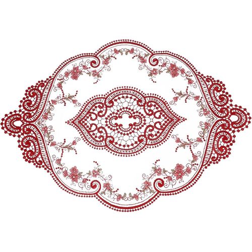 ERYI-Set De Table Ovale Brodé Rétro En Dentelle - 30,5 X 43,2 Cm - Rouge