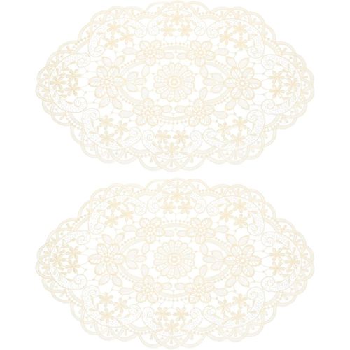 ERYI-Lot De 2 Sets De Table Ovales Brodés Rétro En Dentelle - 30,5 X 45,7 Cm - Beige