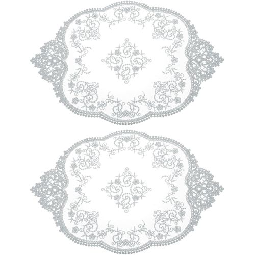ERYI-2Pcs Sets De Table En Dentelle Rétro, Napperons Ovales En Crochet Français Brodés Creux Pour Tasses Vases Pour Table À Manger Cuisine Fête 17X12 Pouces, Gris