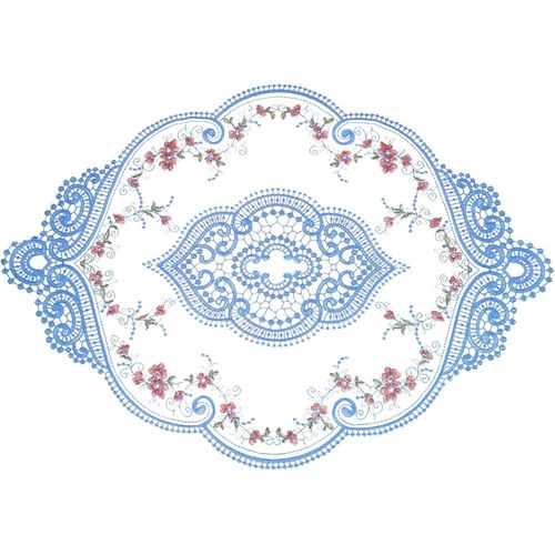 ERYI-Set De Table Ovale Brodé Rétro En Dentelle - 30,5 X 43,2 Cm - Bleu